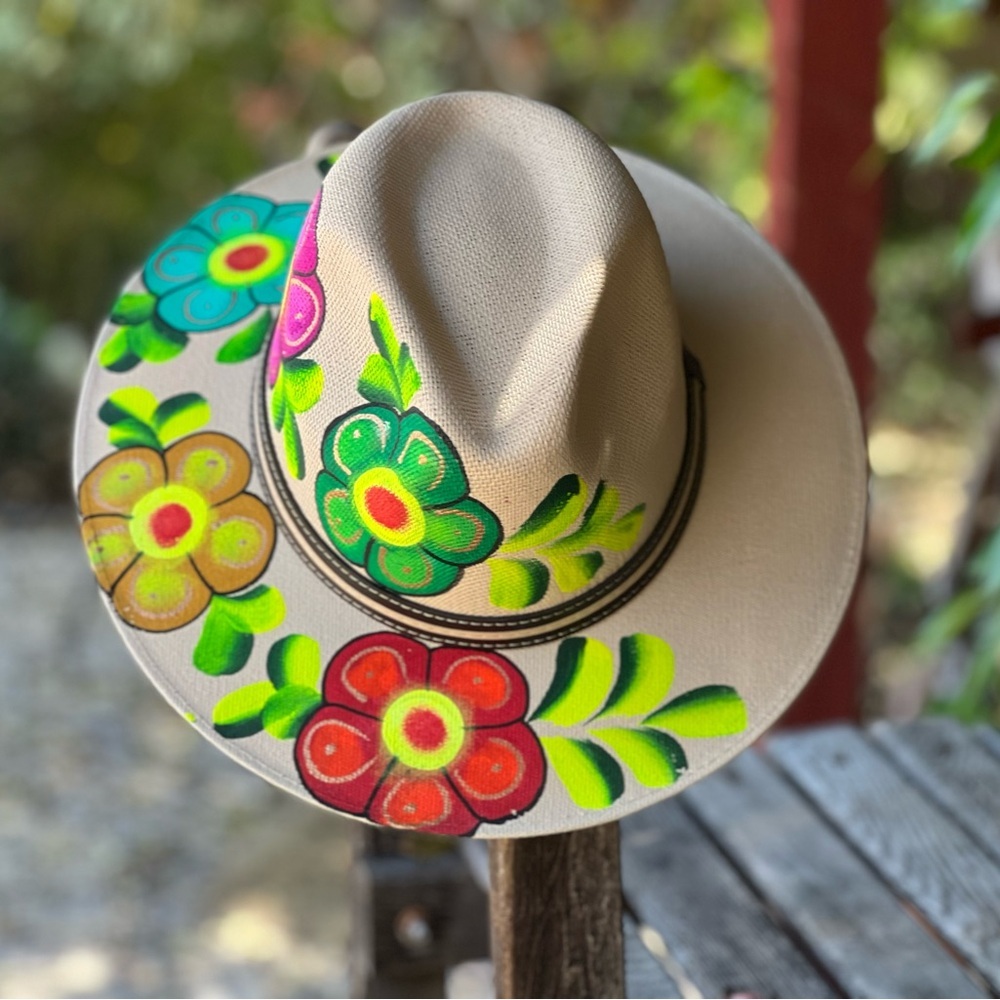 MEXICAN Artisan Hand painted Panama fedora sun hat|med/sm - Picture 5 of 9